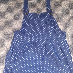 Allegra K Blue with White Polka Dots Overall Dress